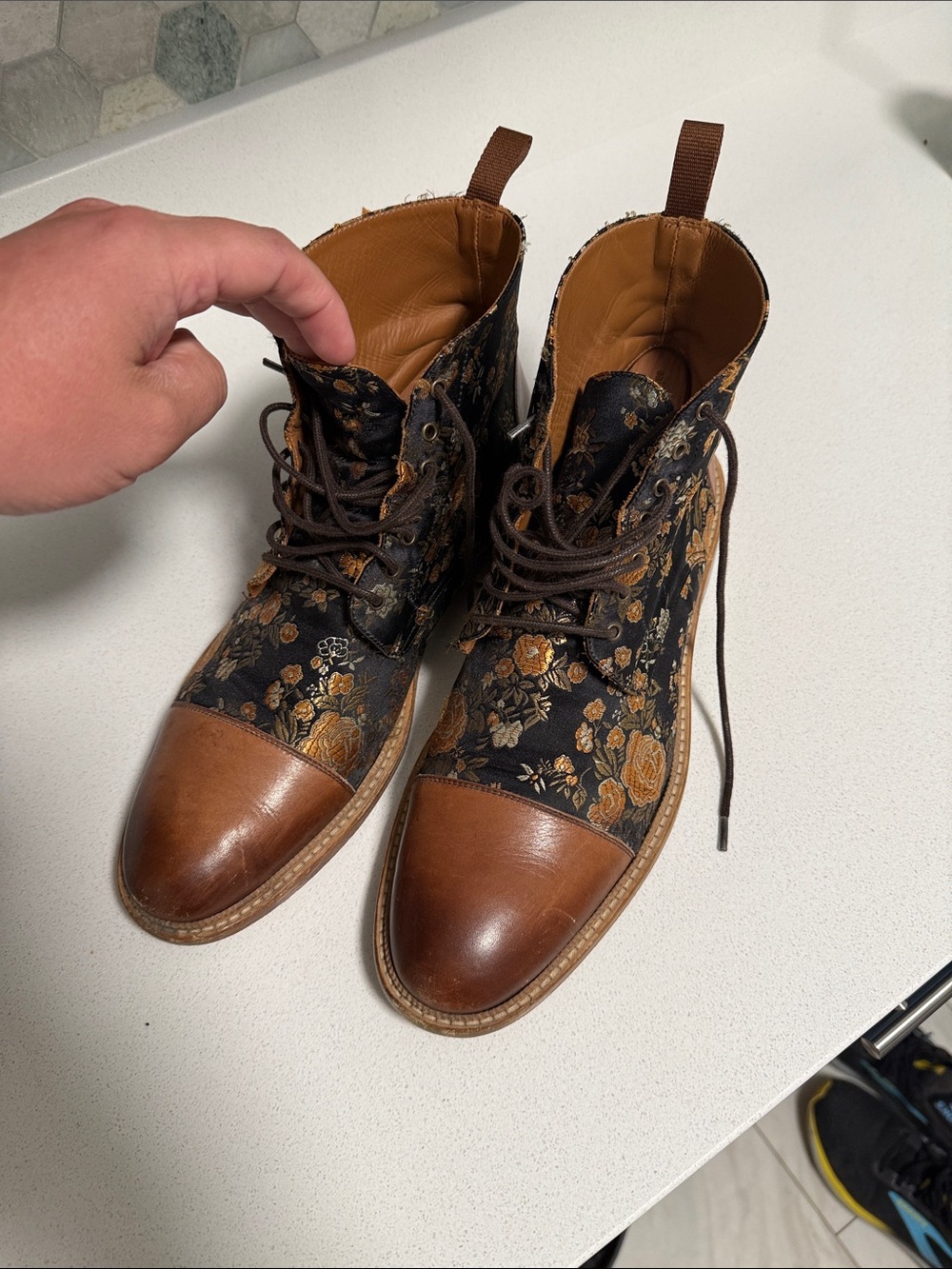 Taft Eden Men's Brown Floral Canvas & Leather Boots